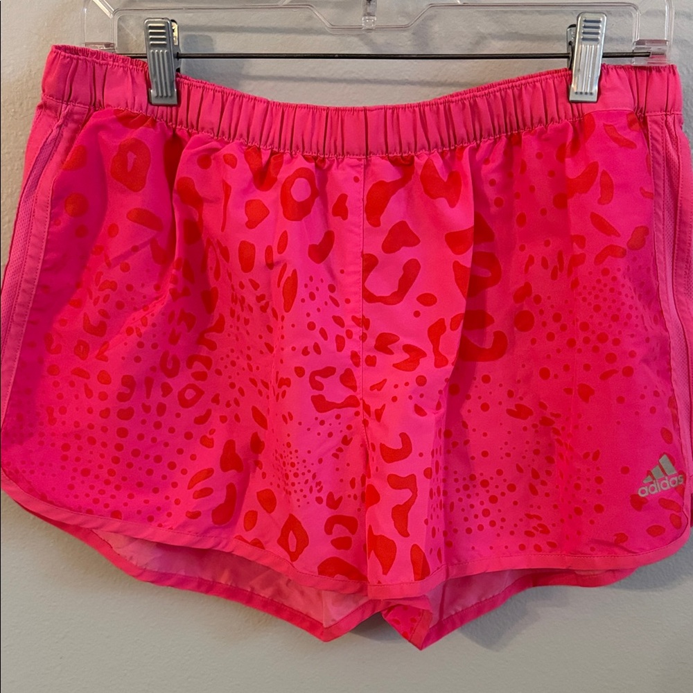 Adidas Women's Pink and Red Patterned Athletic Shorts